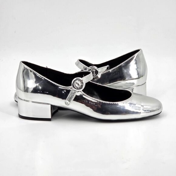 Steve Madden Cyndie Mary Janes Womens Size 8.5 Patent Silver Metallic Academia - Picture 2 of 10